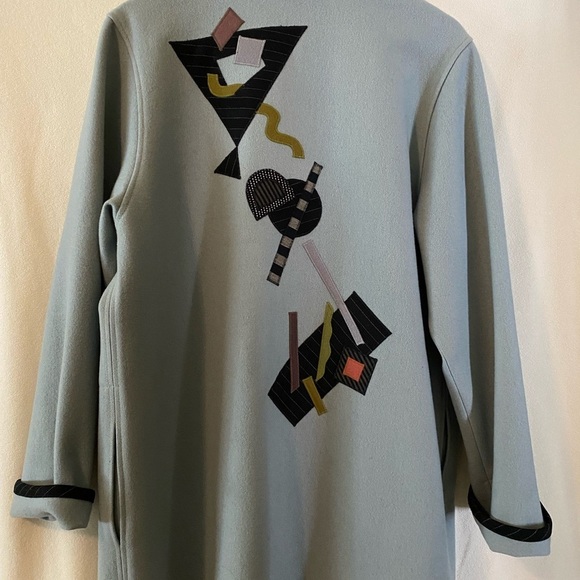 Beppa wool artistic casual blue embroidered size M jacket with shawl collar. - Picture 2 of 8